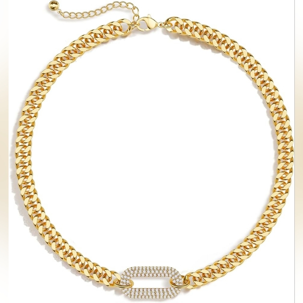 Gold Chunky Herringbone Paperclip Cuban Link Chain Choker Necklace